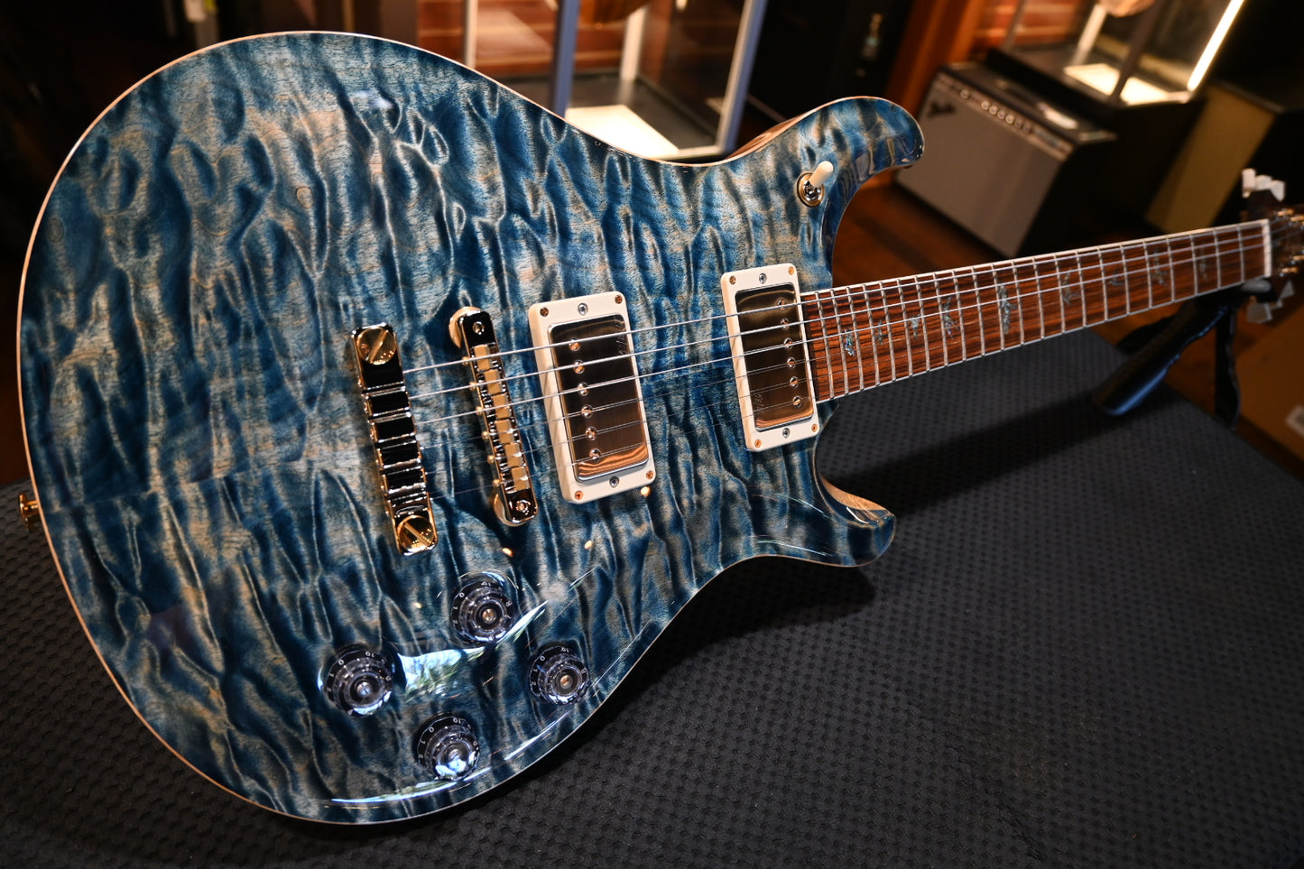 PRS Wood Library McCarty 594 10-Top Quilt Rosewood Neck - Faded Whale Blue Natural Back Guitar #8978 - Danville Music