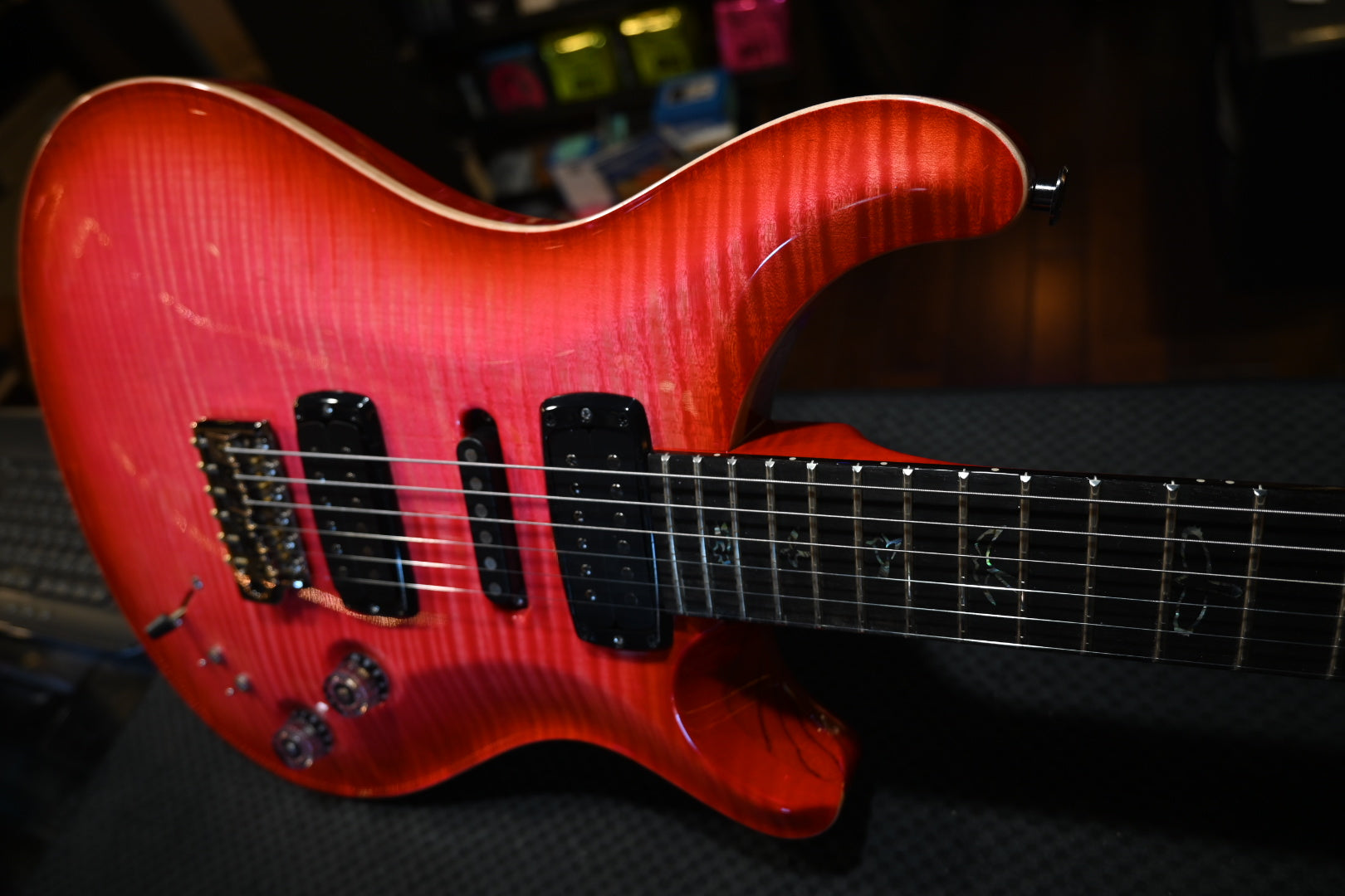 PRS Wood Library Modern Eagle V Swamp Ash Figured Maple Neck - Bonnie Pink Cherry Burst Guitar #9305 - Danville Music