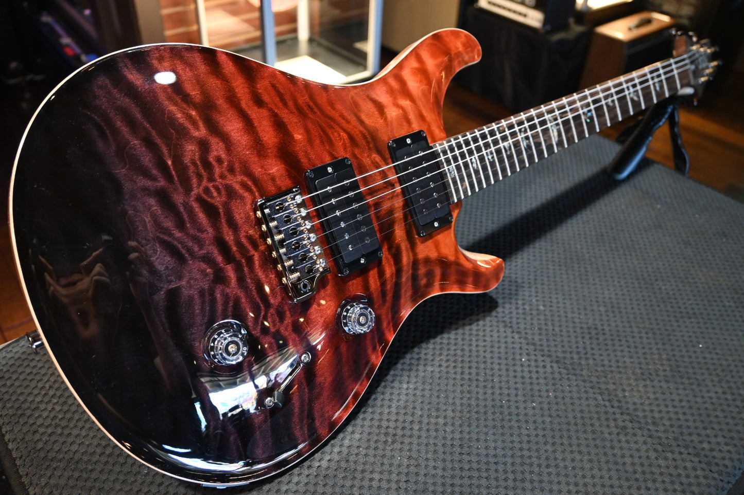 PRS Wood Library Custom 24 10-Top Quilt Swamp Ash Torr. Maple - Fire Red to Grey Black Fade Guitar #2124 - Danville Music