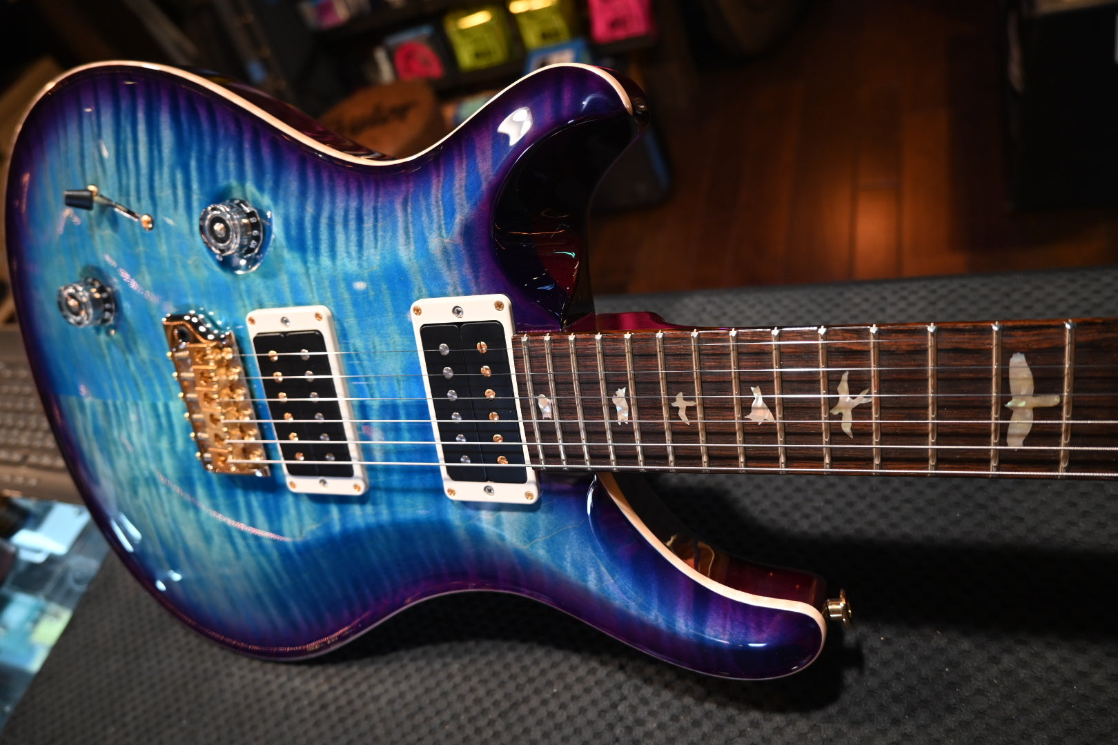 PRS Wood Library Custom 24 Lefty Brazilian Rosewood - Aquableux Purple Burst Guitar #0413 - Danville Music
