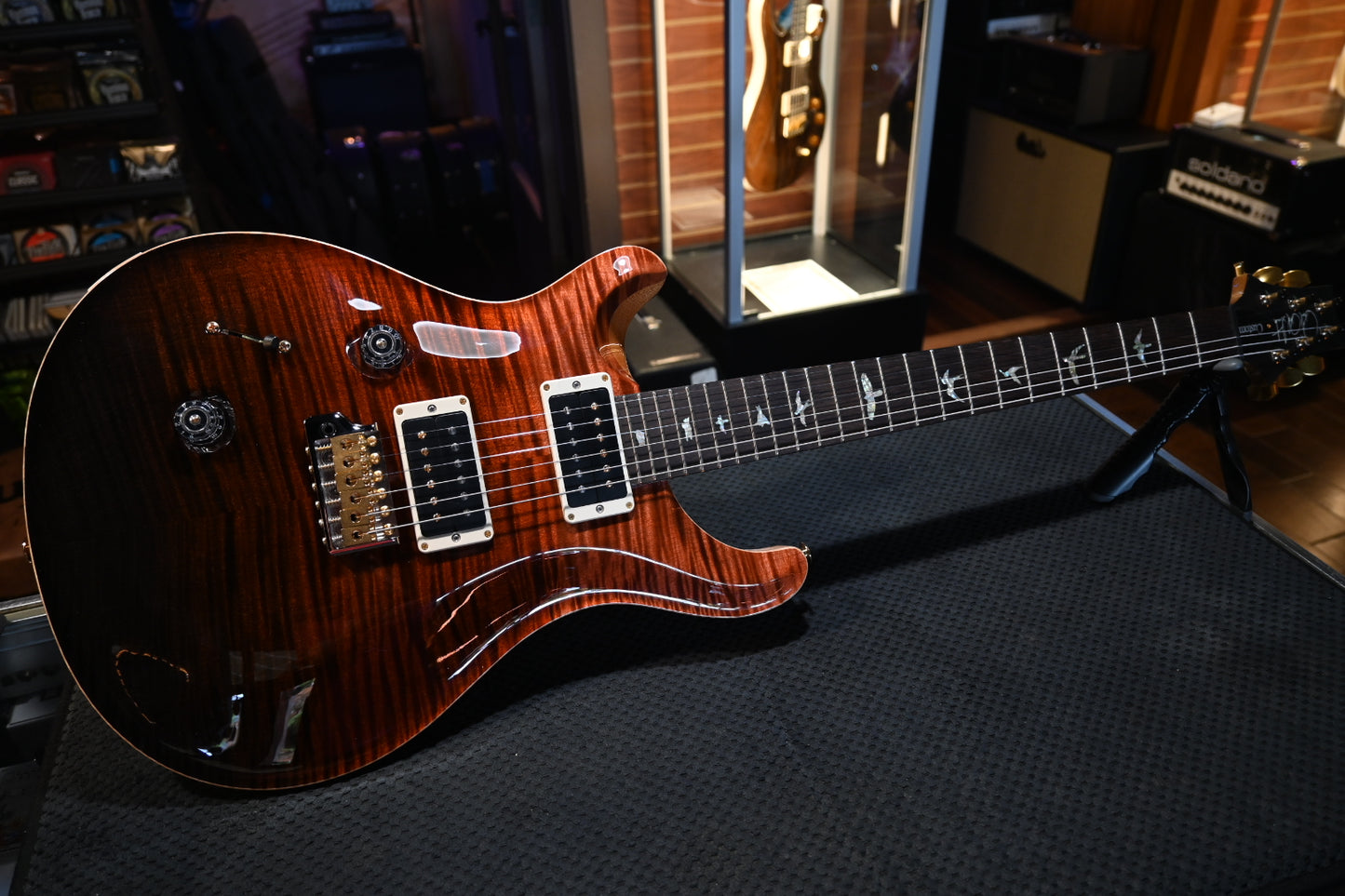 PRS Wood Library Custom 24 Lefty 10-Top Brazilian Rosewood - Fire Red to Gray Black Fade Guitar #8012 - Danville Music