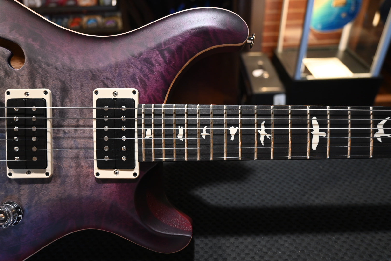PRS Wood Library CE 24 Semi-Hollow Quilt - Faded Gray Black Purple Burst Satin Guitar #5356 - Danville Music