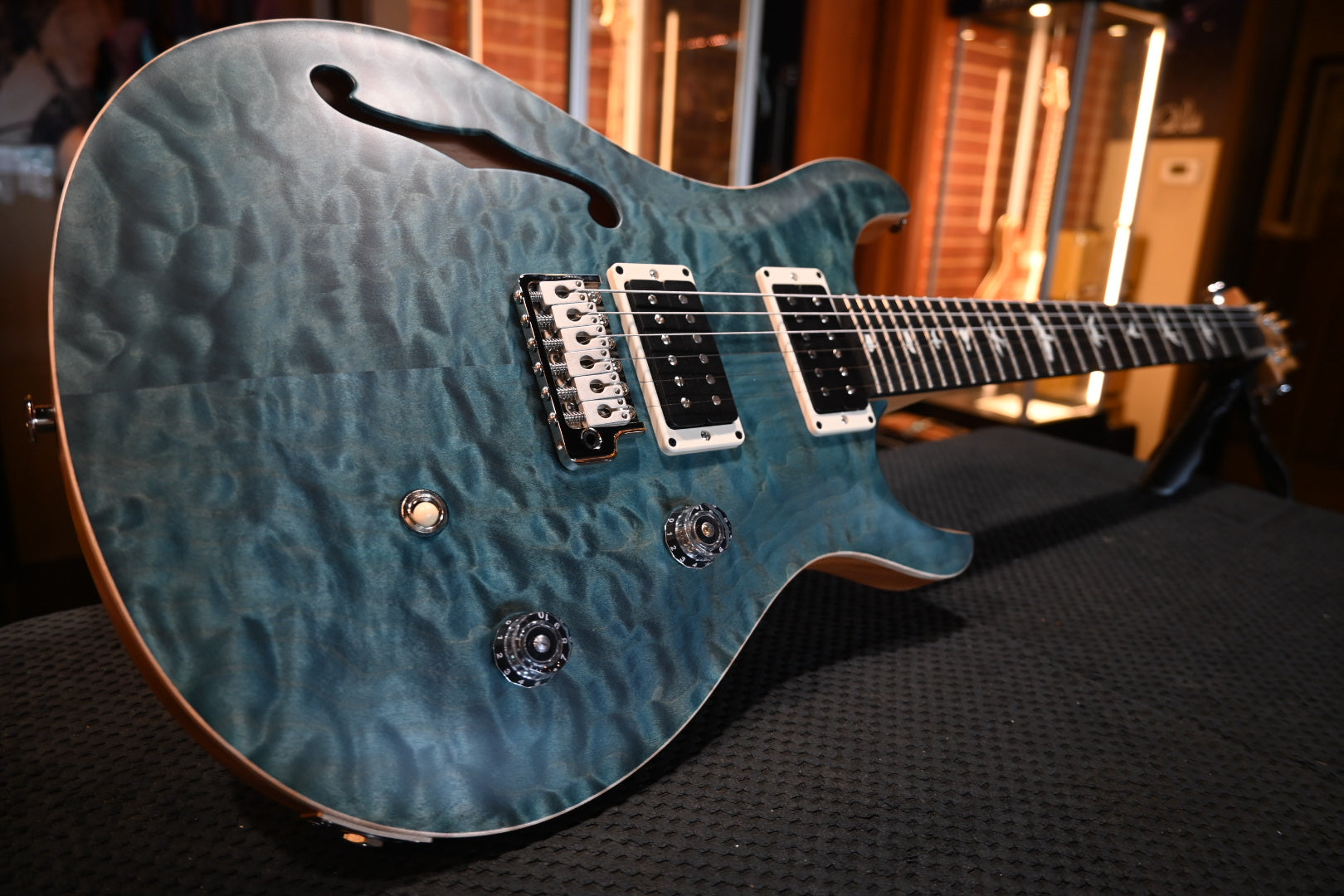 PRS Wood Library CE 24 Semi-Hollow Quilt - Blue Crab Blue Satin Guitar #8764 - Danville Music