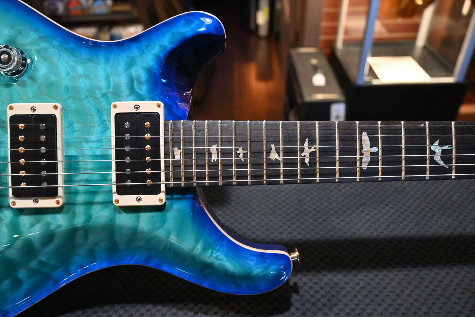 PRS Wood Library Custom 24 Lefty 10-Top Quilt - Makena Blue Guitar #7967 - Danville Music