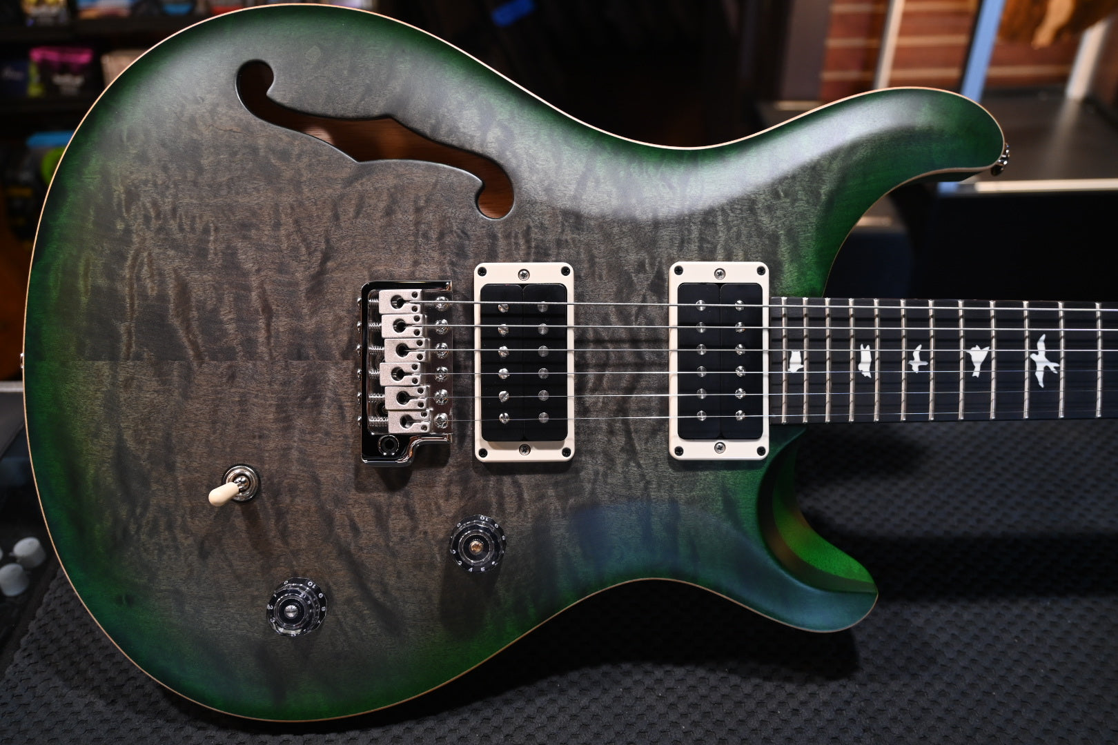 PRS Wood Library CE 24 Semi-Hollow Quilt - Faded Grey Black Green Burst Satin Guitar #0984 - Danville Music