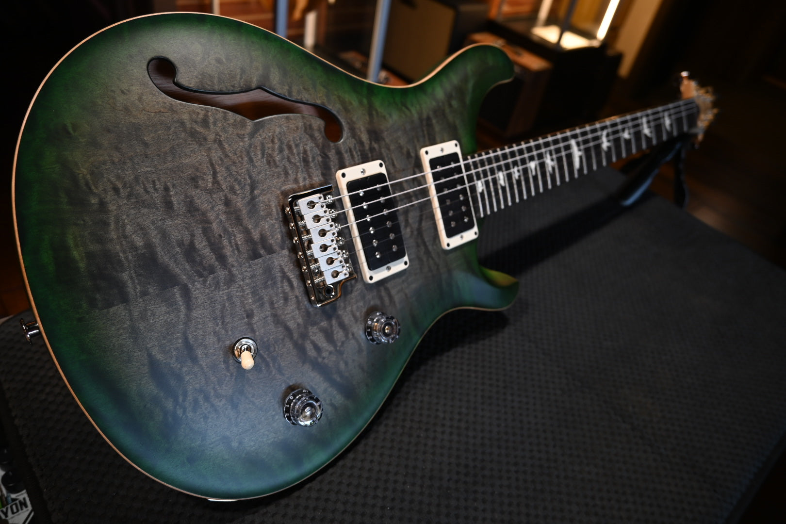 PRS Wood Library CE 24 Semi-Hollow Quilt - Faded Grey Black Green Burst Satin Guitar #0984 - Danville Music