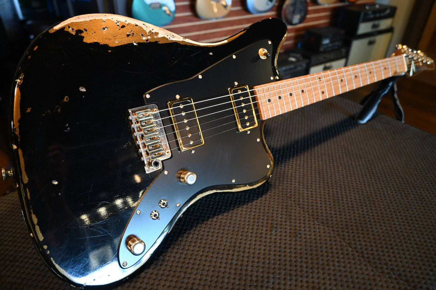 Tom Anderson Raven Classic - Black over Firemist Gold (In-Distress Level 3) #821P - Danville Music